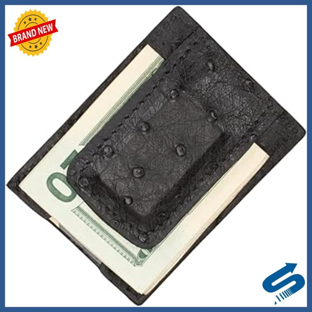 Genuine Ostrich Leather Magnetic Money Clip Wallet Handmade Slim